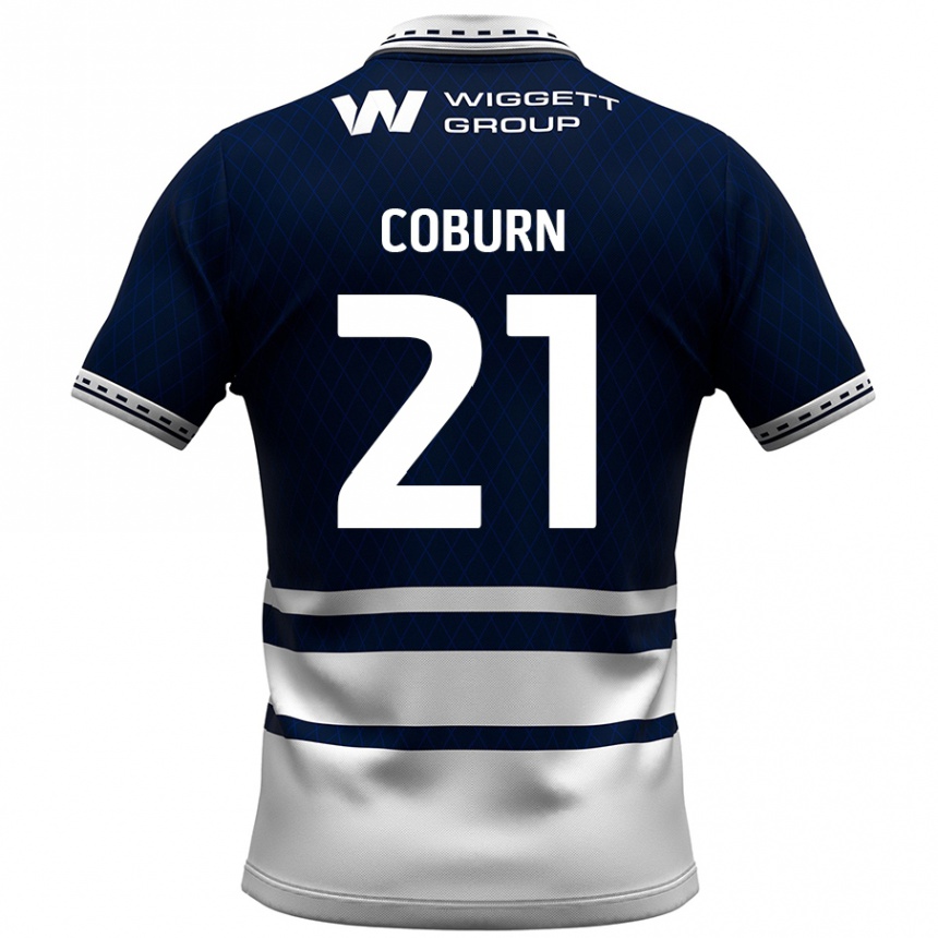 Herren Fußball Josh Coburn #21 Marineblau Weiß Heimtrikot Trikot 2024/25 T-Shirt Luxemburg