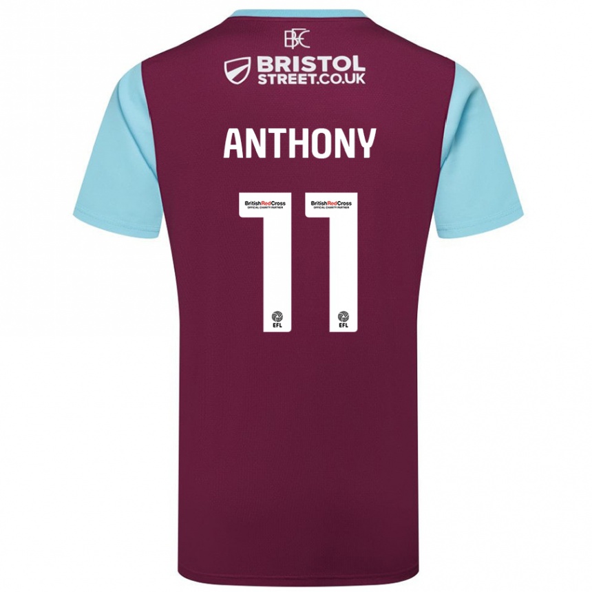 Herren Fußball Jaidon Anthony #11 Burgunderrot Himmelblau Heimtrikot Trikot 2024/25 T-Shirt Luxemburg